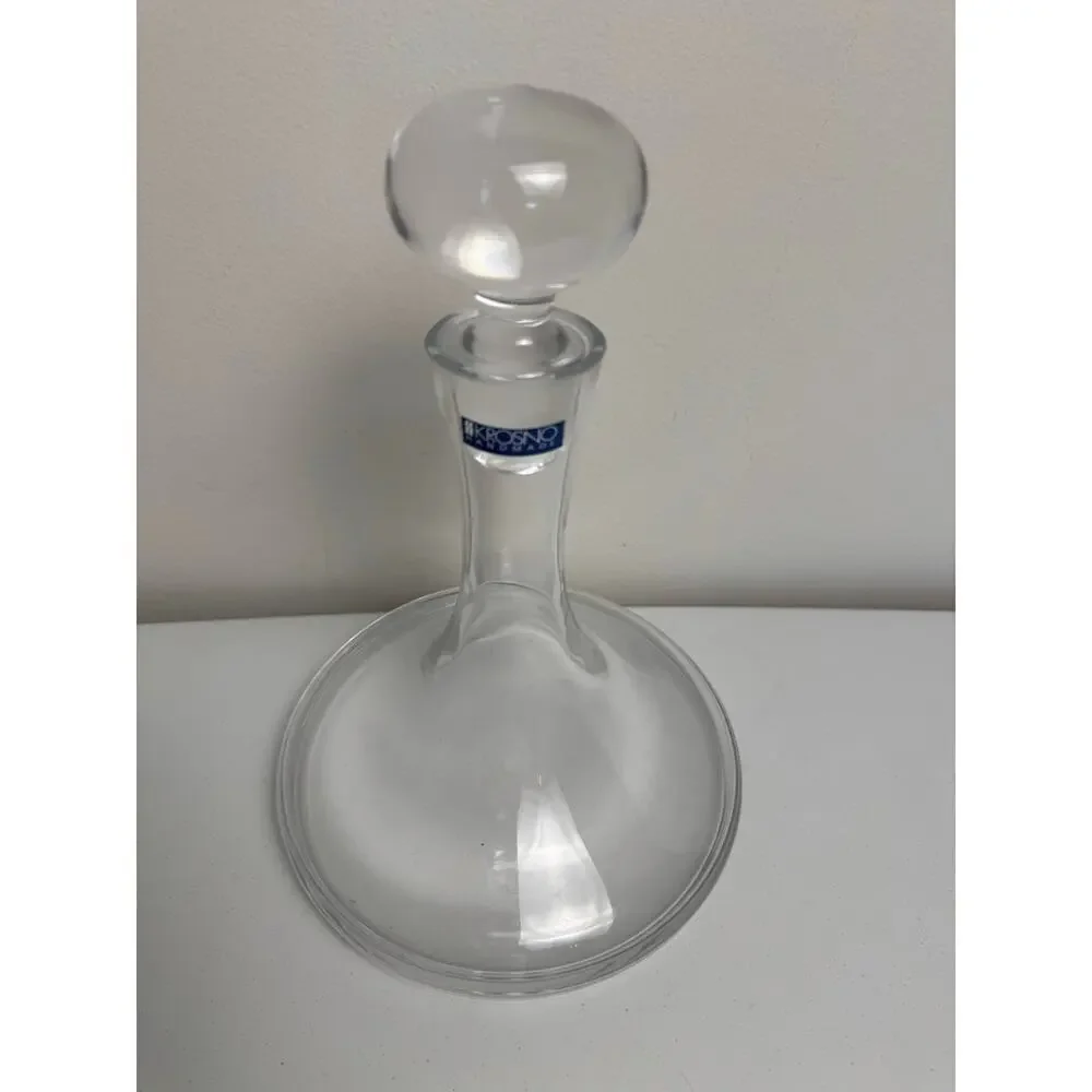 Krosno Poland 11” Crystal Glass Decanter Bottle w/ Stopper- Heavy! Wine Aerator